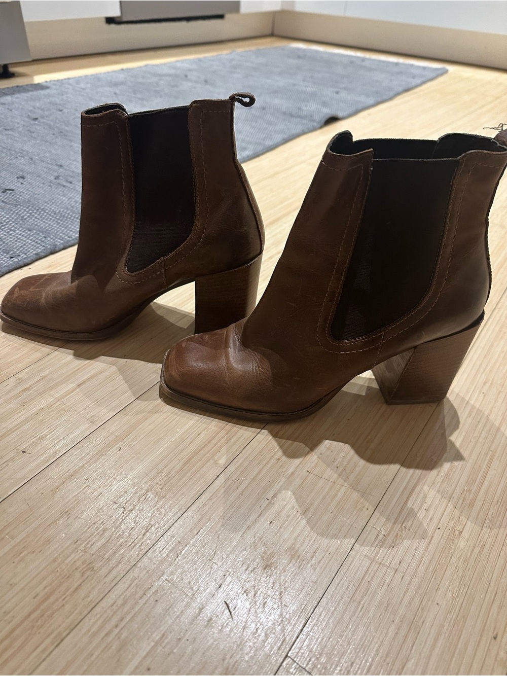 Aldo Brown Leather Chelsea Block Heel Ankle Boots